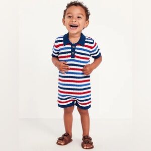 Old Navy Sweater-Knit Polo One-Piece Romper for Baby in Red, White & Blue 🇺🇸
